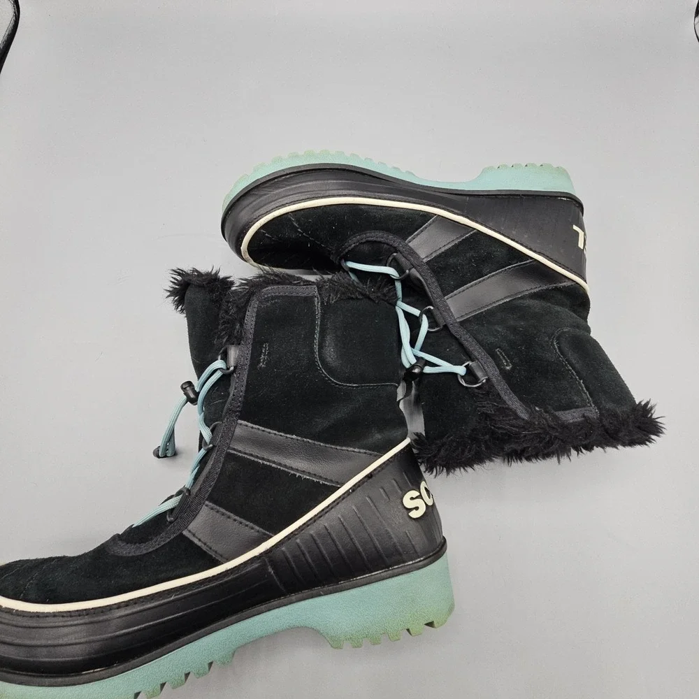 Sorel Tivoli II Black Suede Snow Boot Women's Size 6‎ Faux Fur